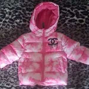 Pink and White Hooded Puffer Jacket